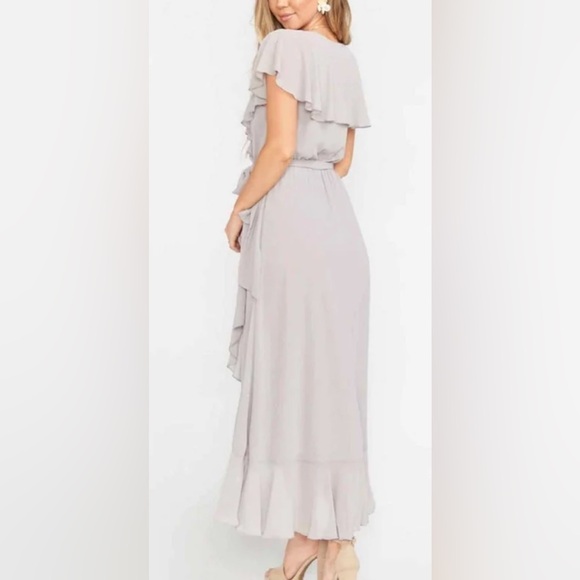 NWT SHOW ME YOUR MUMU JESS RUFFLE MIDI DRESS DOVE GREY CHIFFON - Picture 3 of 4